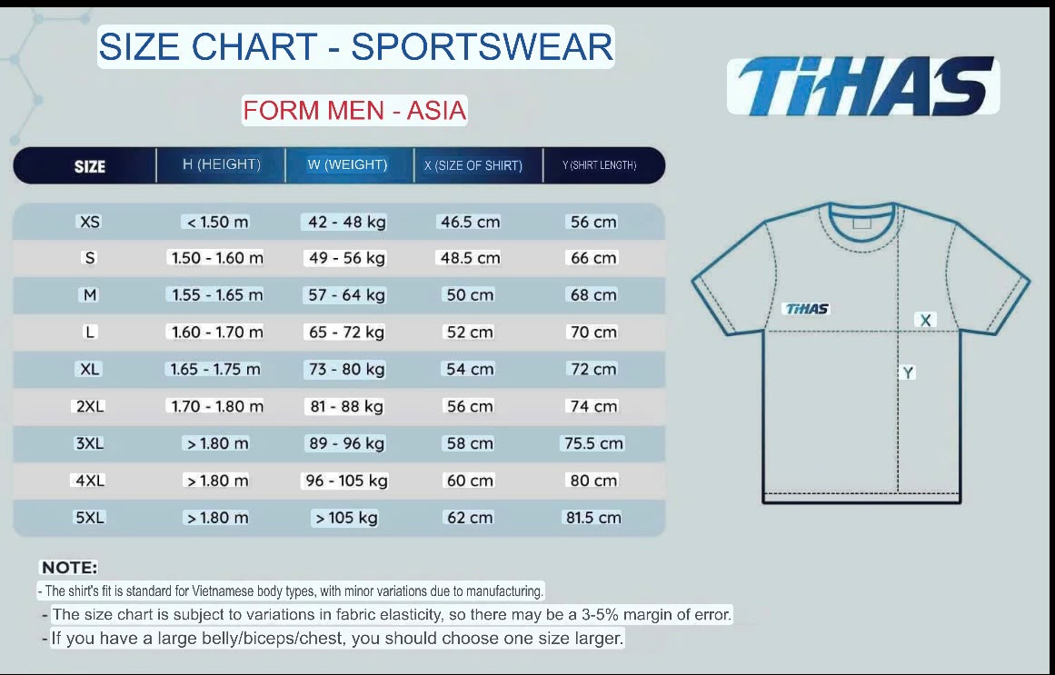 Dragonflies Club Shirt Size Chart